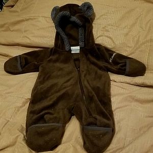 0-3 month COLUMBIA fleese onzie brown & blue